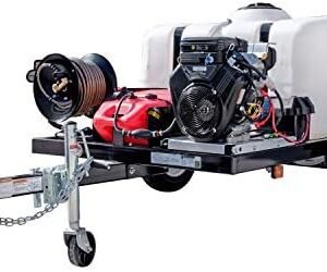 SIMPSON Cleaning 95004 Mobile Trailer 4200 PSI Cold Water Gas Pressure Washer System, 4.0 GPM, Vanguard Engine with Electric Start, Includes Spray Gun and Wand, 5 QC Nozzle Tips, Monster Series 3/8-in. x 100-ft. Hose, 150-Gallon Tank