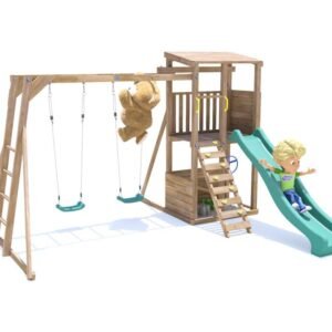 SquirrelFort Monkey Bars Double Swing Green Slide